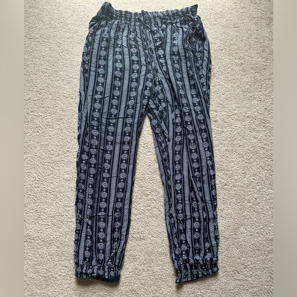 Navy Blue and White Patterned Women's Pants - Picture 3 of 10